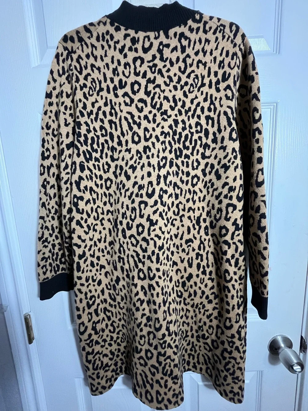 J. Crew Leopard-Print Longline Sweater Dress L